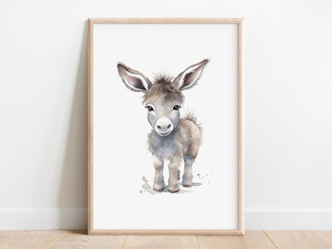 Baby Donkey Watercolor Animal Nursery Art Print
