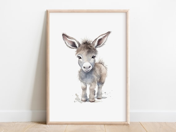 Baby Donkey Watercolor Animal Nursery Art Print