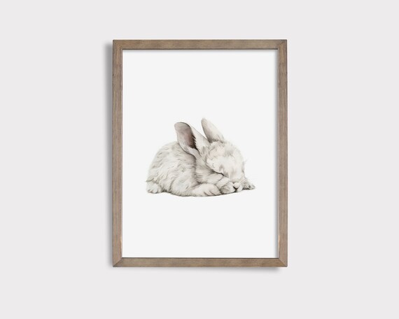 Sleeping White Arctic Hare Watercolor Cute Bunny Nursery Poster