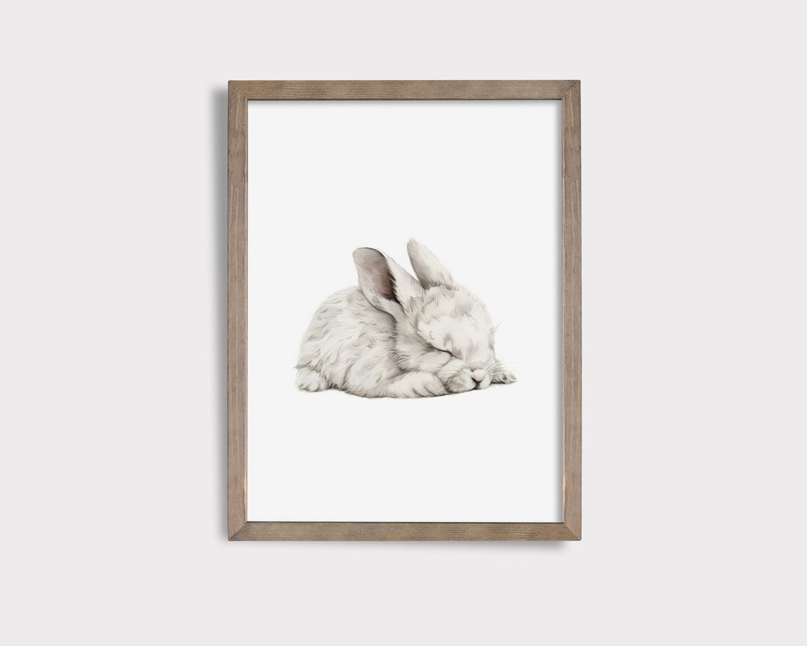 Sleeping White Arctic Hare Watercolor Cute Bunny Nursery Poster