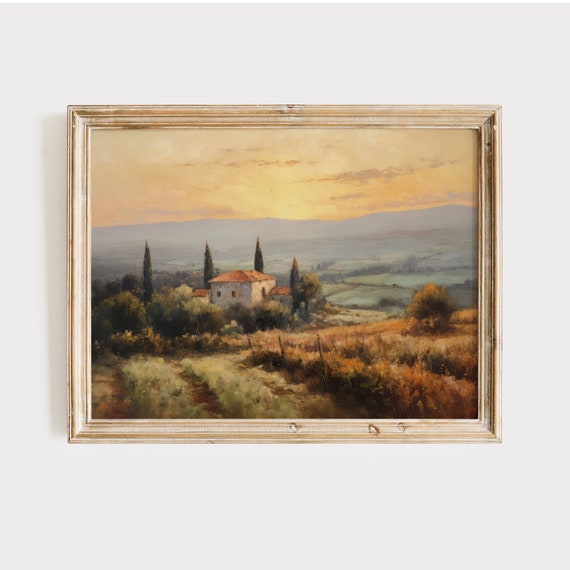 Tuscany Landscape Painting Print, Italian Wall Art