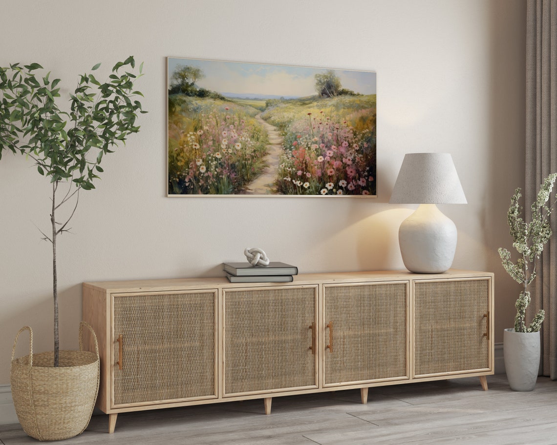 Wildflower Path Meadow Pink White Blooms Frame TV Art Poster - Image 3