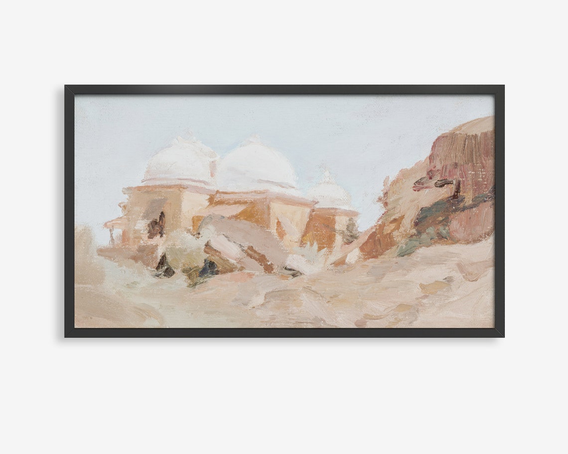 Domed Indian Temple Watercolor Poster Rocky Hill Architecture Art