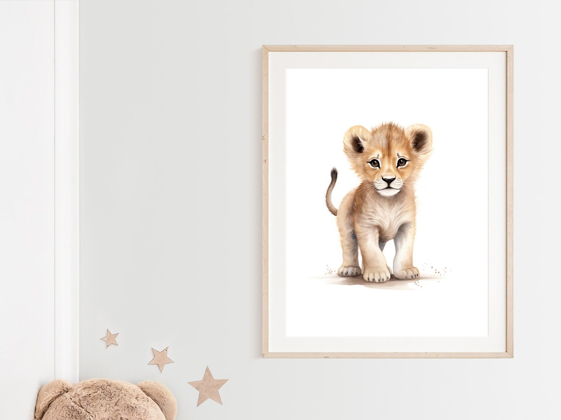 Baby Lion Cub Watercolor Poster, Safari Nursery Wall Decor Art - Image 2