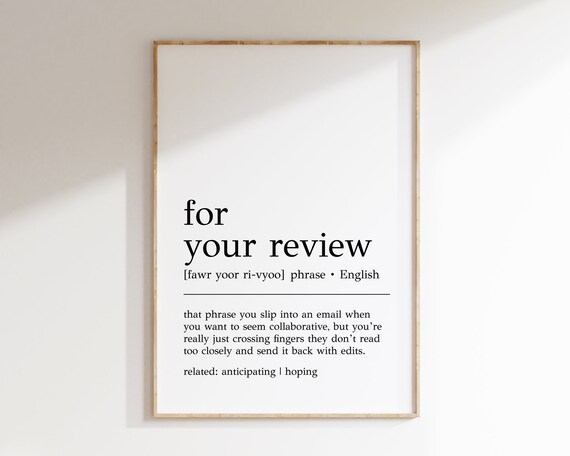 For Your Review Definition Print Funny Office Decor Home Office Wall Art For Your Review Print Cubicle Decor Digital Print