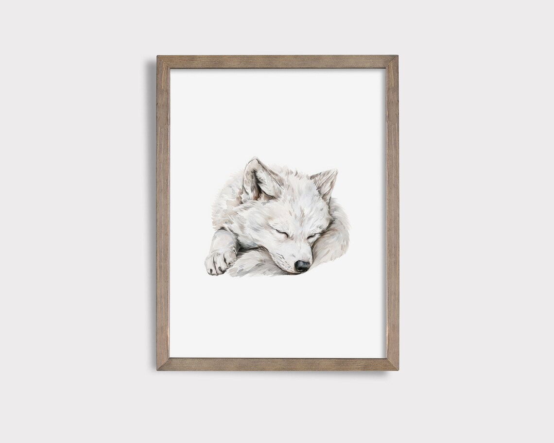 Sleeping Arctic Wolf Print Wolf Nursery Decor Arctic Nursery Art Cute Sleeping Animal Sleeping Wolf Nursery Print Arctic Wolf Art