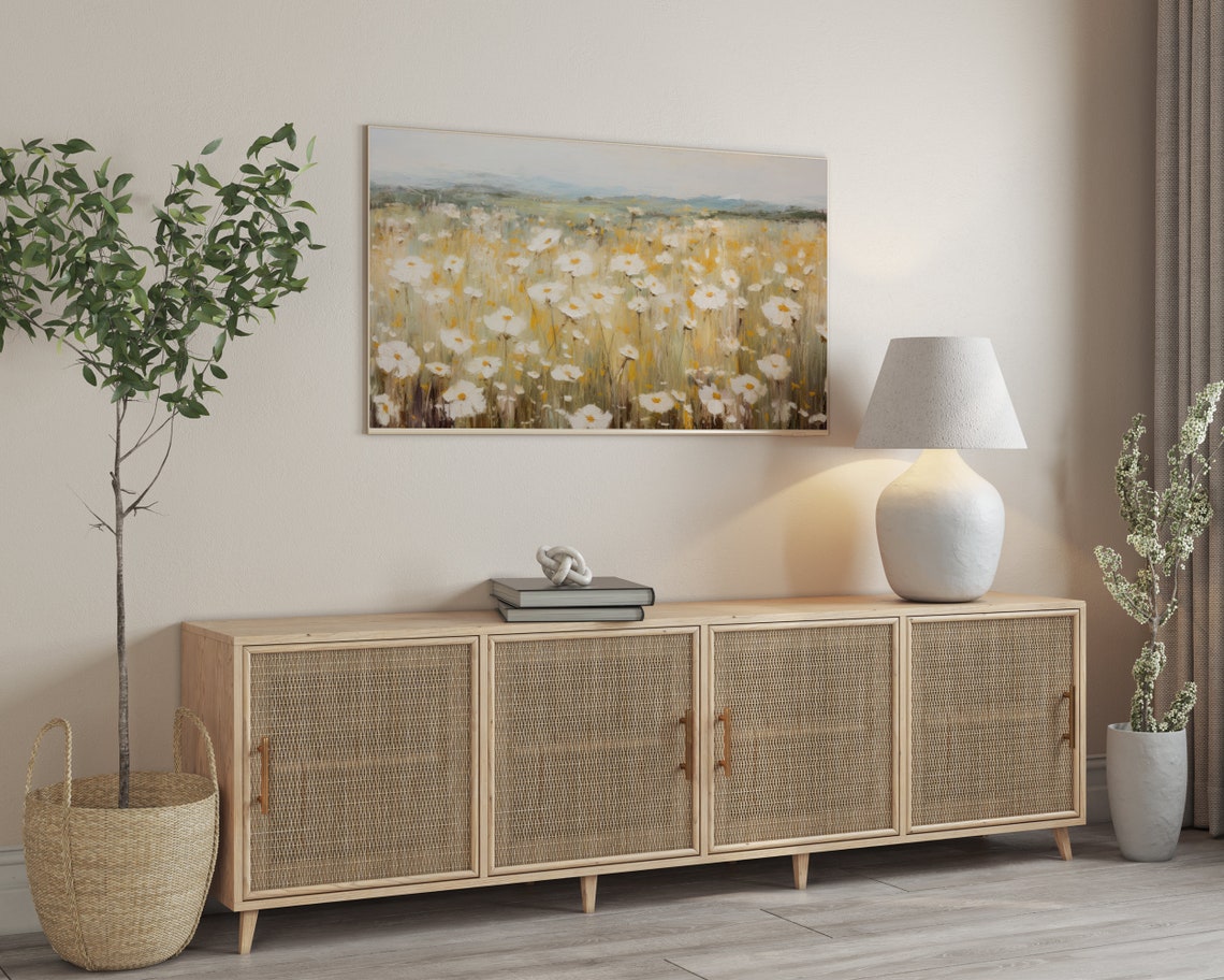White Daisy Wildflower Field Impressionist Frame TV Art Poster - Image 3