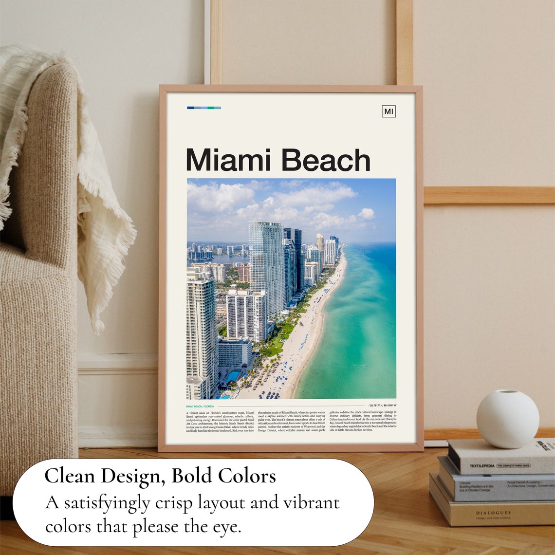 Miami Beach Florida Aerial Skyline Turquoise Ocean Sandy Beach Poster - Image 3