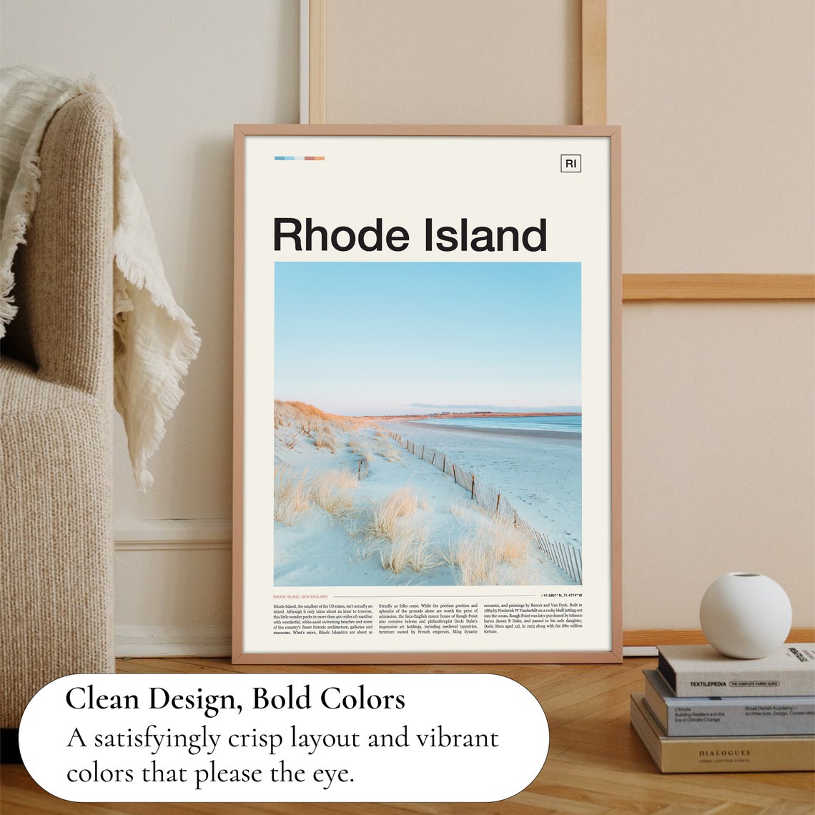 Rhode Island Beach Dunes Golden Sunset Coastal Travel Poster - Image 3