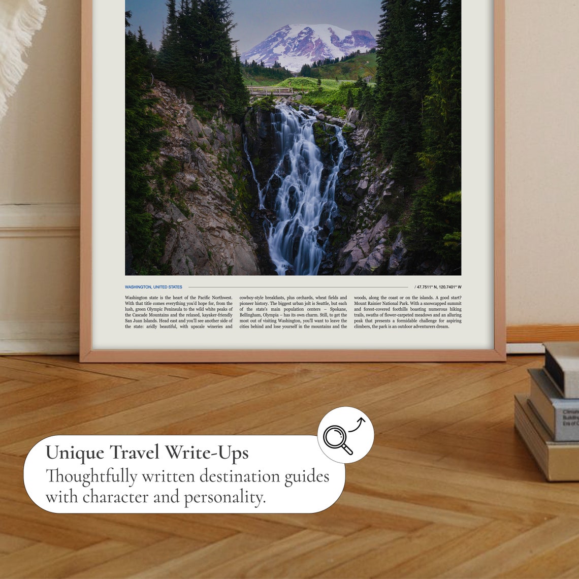 Washington State Mount Rainier Waterfall Moonrise Photo Travel Poster - Image 2