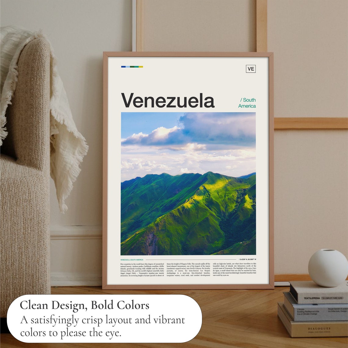 Venezuela Green Mountain Peaks Clouds Editorial Travel Poster - Image 3