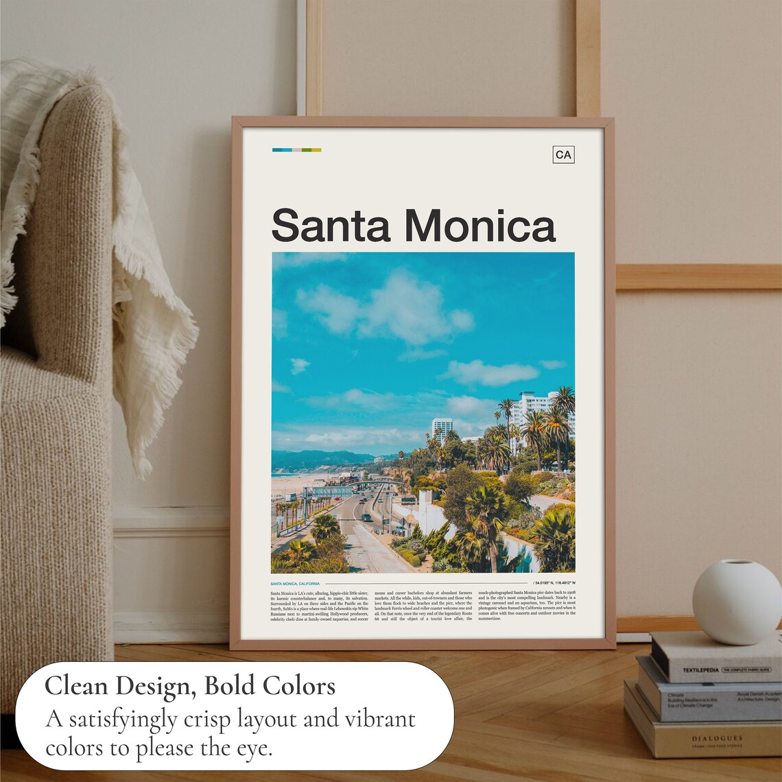 Santa Monica Travel Poster, Holiday Wall Art - Image 3