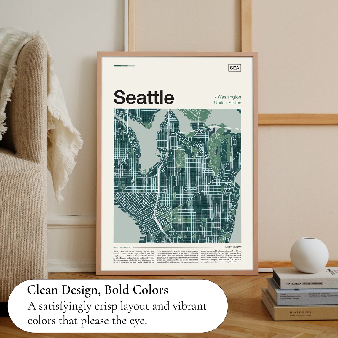Seattle Washington Street Map Teal Green City Cartography Art Poster - Image 3