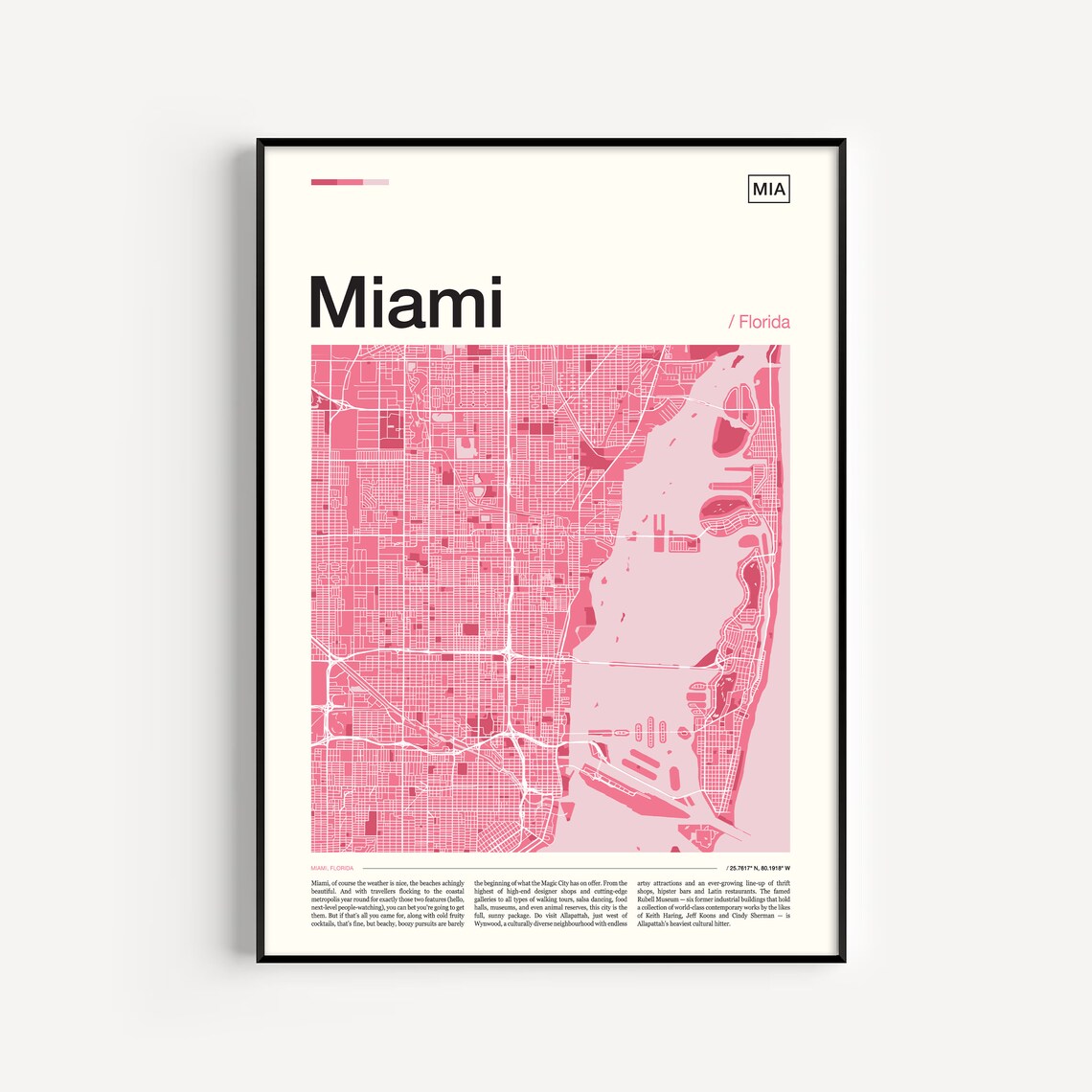 Miami Map Print, Travel Poster For Miami Decor