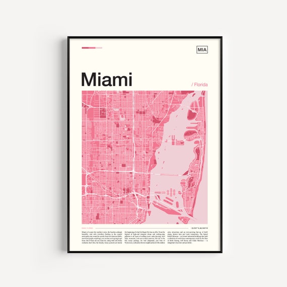 Miami Map Print, Travel Poster For Miami Decor