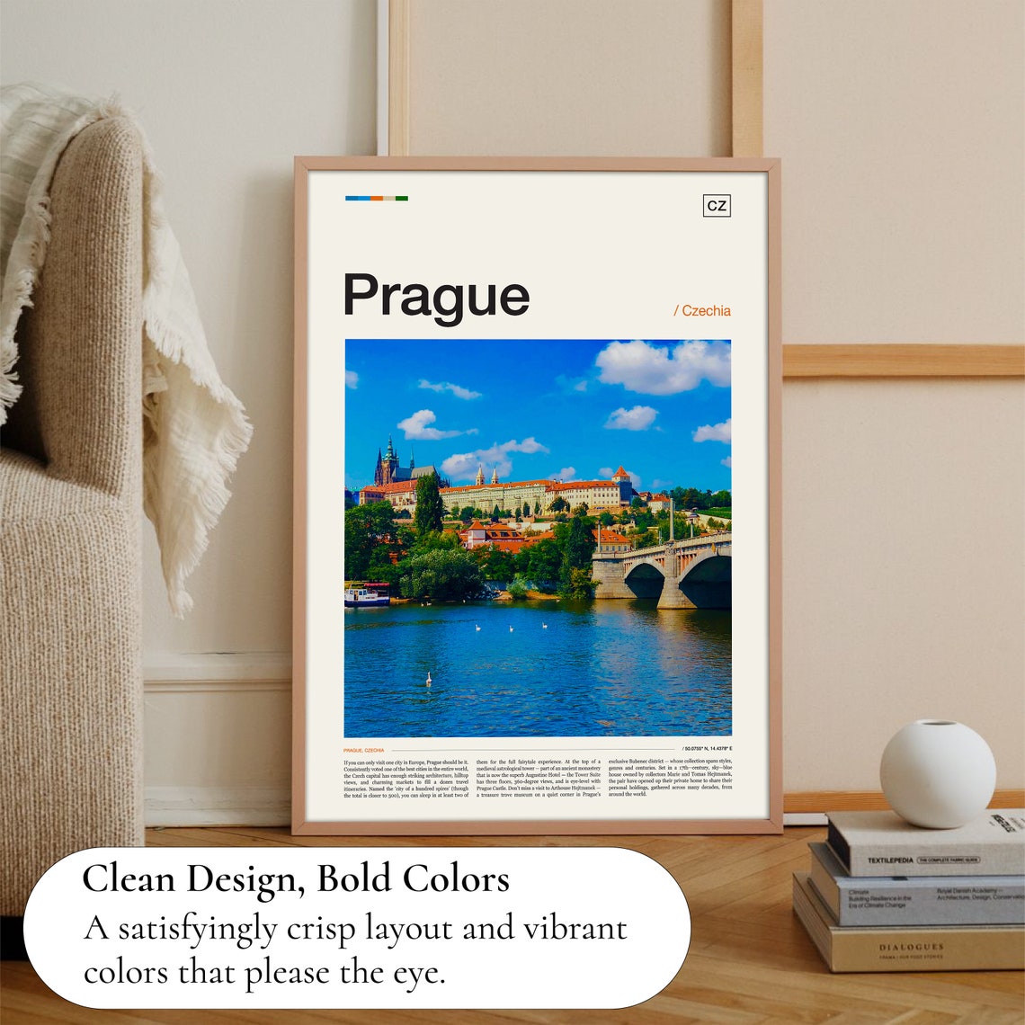 Prague Czechia Castle Vltava River Blue Sky Photo Travel Poster Art - Image 3