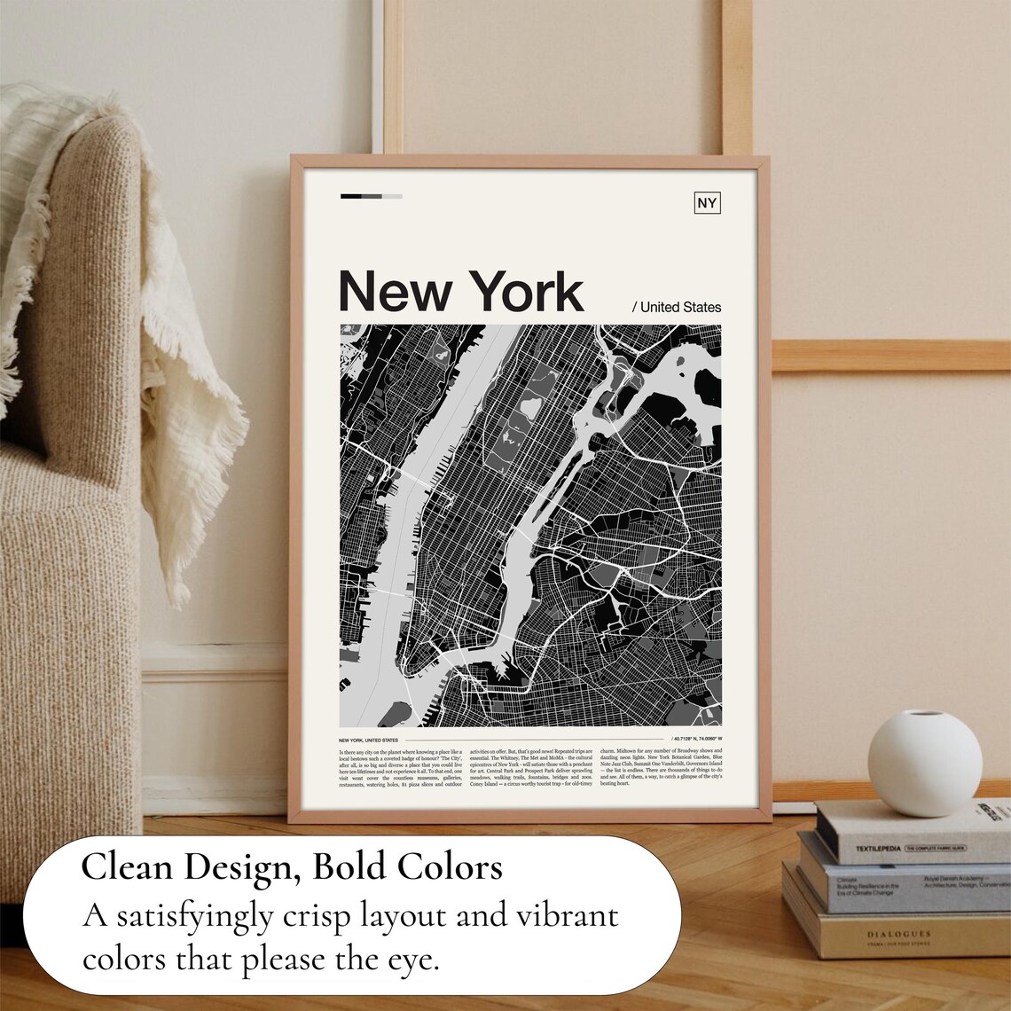 New York United States Monochrome Manhattan Street Map Travel Poster - Image 3