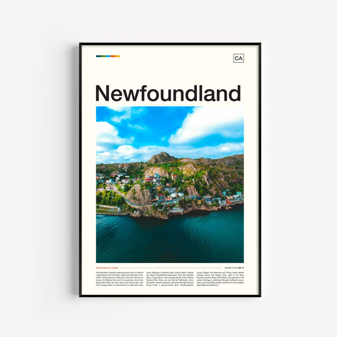 Newfoundland Canada Rugged Rocky Coastal Town Scenic Travel Poster