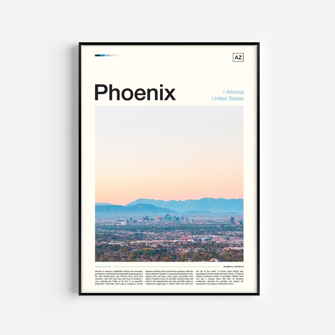 Phoenix Arizona Skyline Desert Mountains Sunset City Travel Poster