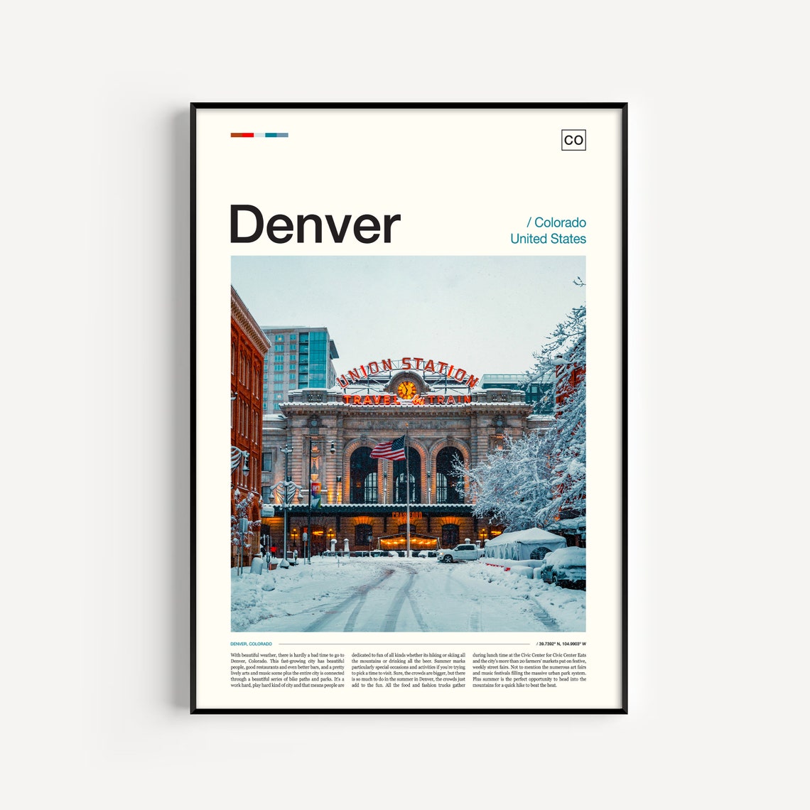 Denver Colorado Union Station Snowy Winter Historic Train Depot Poster
