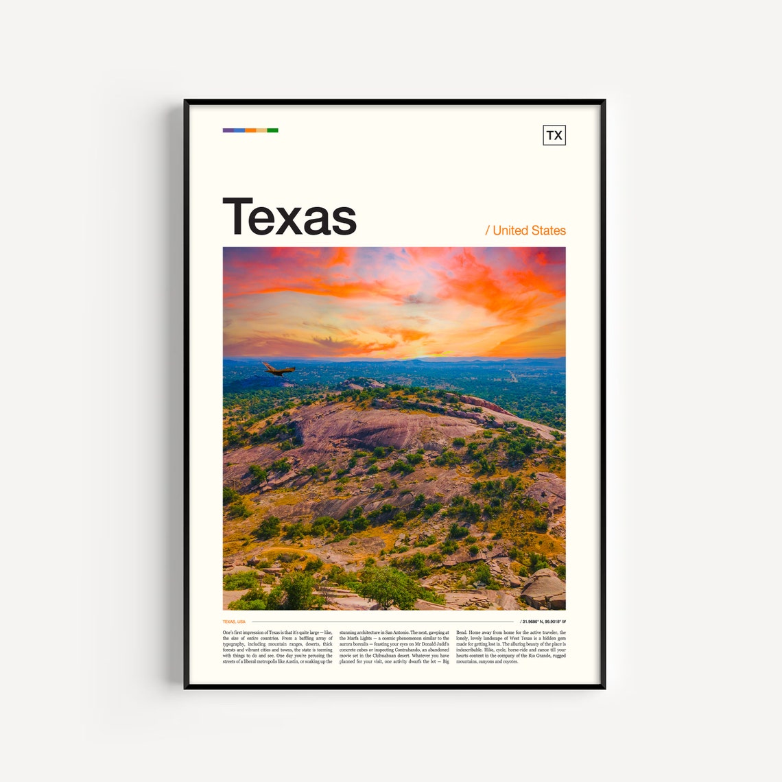 Texas Hill Country Golden Sunset Pink Granite Hills Photography Poster