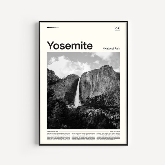Yosemite National Park Upper Falls Black White Waterfall Poster