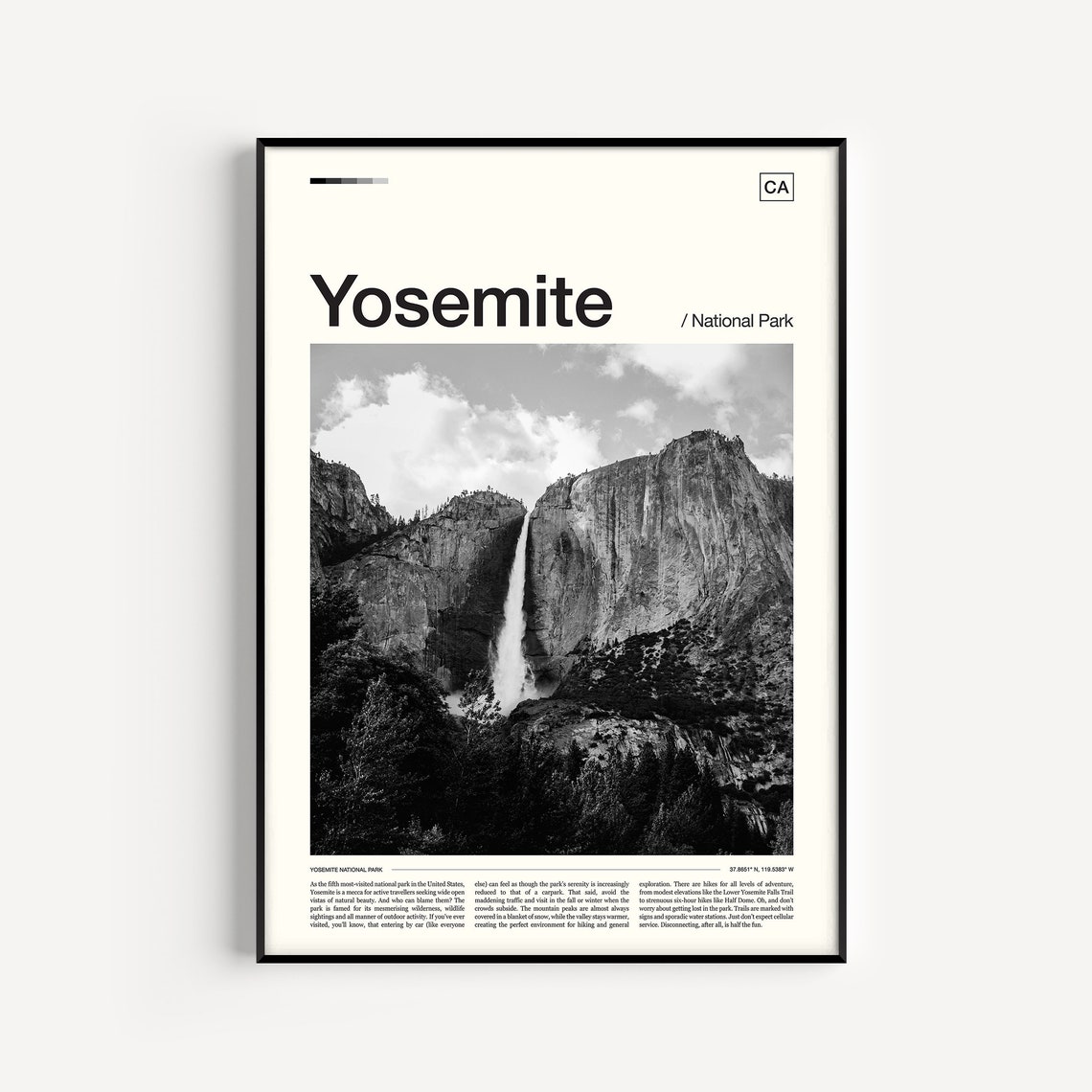 Yosemite National Park Upper Falls Black White Waterfall Poster