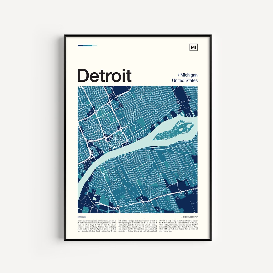 Detroit Map Print, Travel Poster for Home Walls