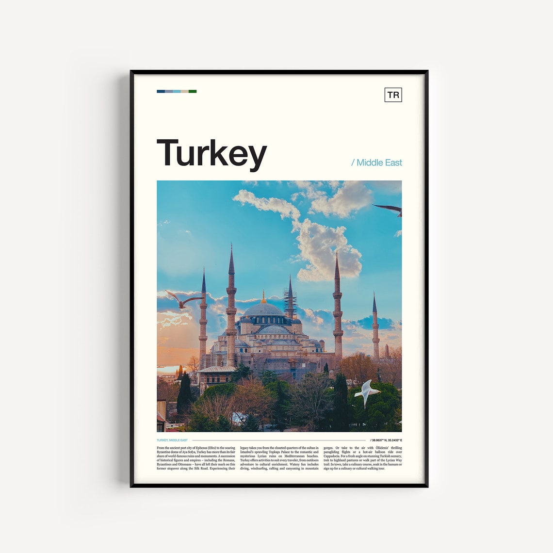 Turkey Blue Mosque Istanbul Sunset Skyline Editorial Travel Poster