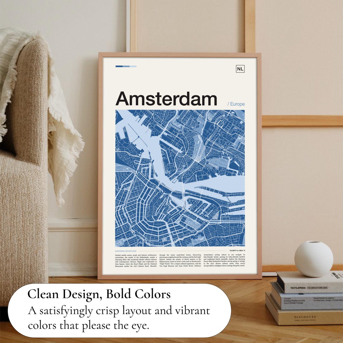 Amsterdam Europe Dark Blue Canal Ring City Map Travel Poster - Image 3