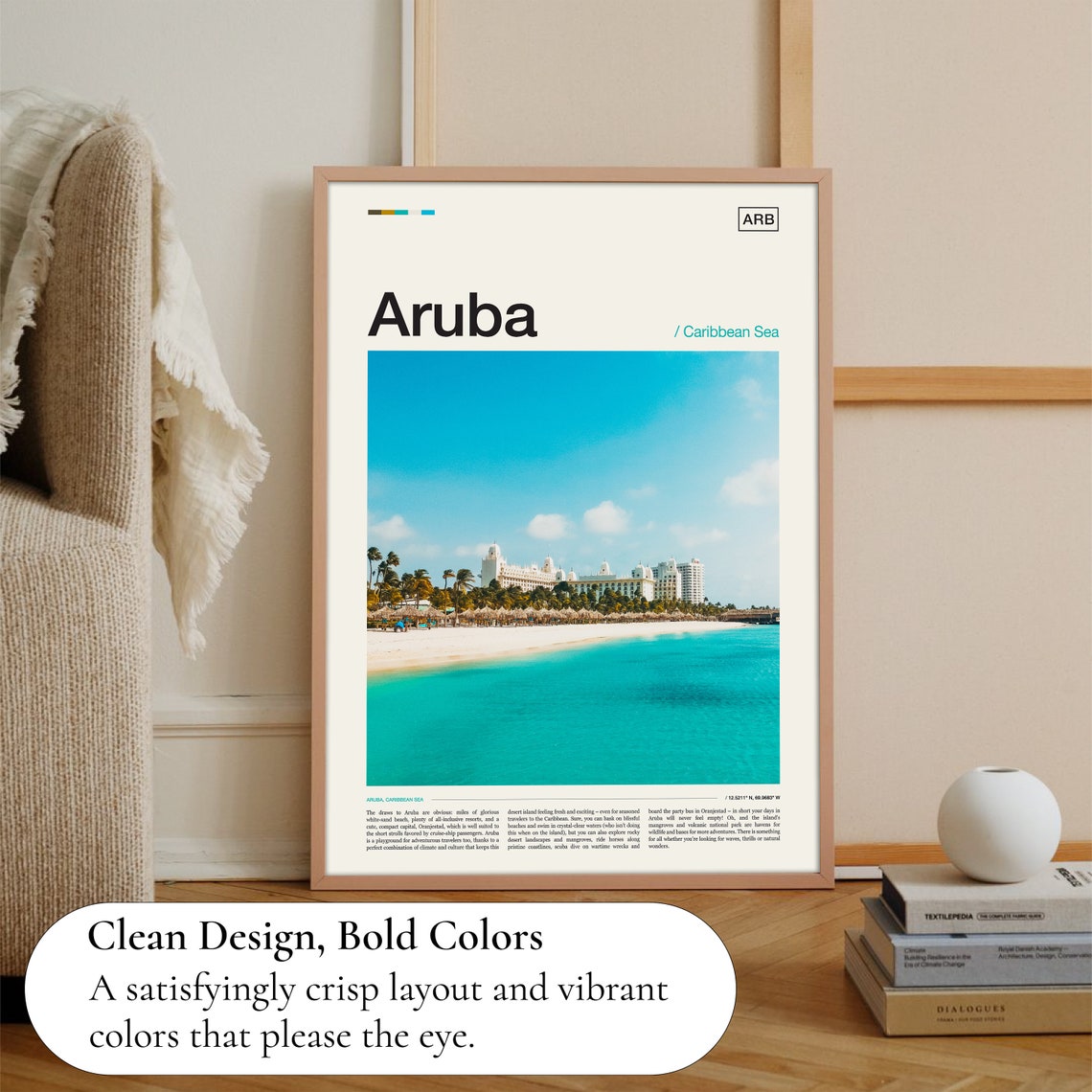 Aruba White Sand Beach Palm Trees Caribbean Sea Travel Poster - Image 3