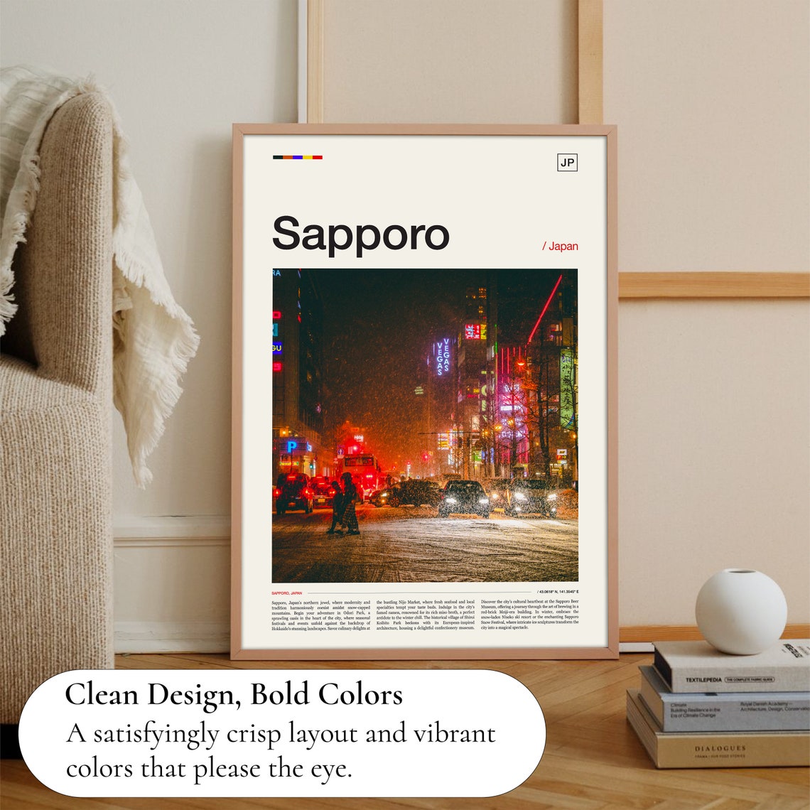 Sapporo Snowy Neon Night Street Japan Winter City Lights Photo Poster - Image 3