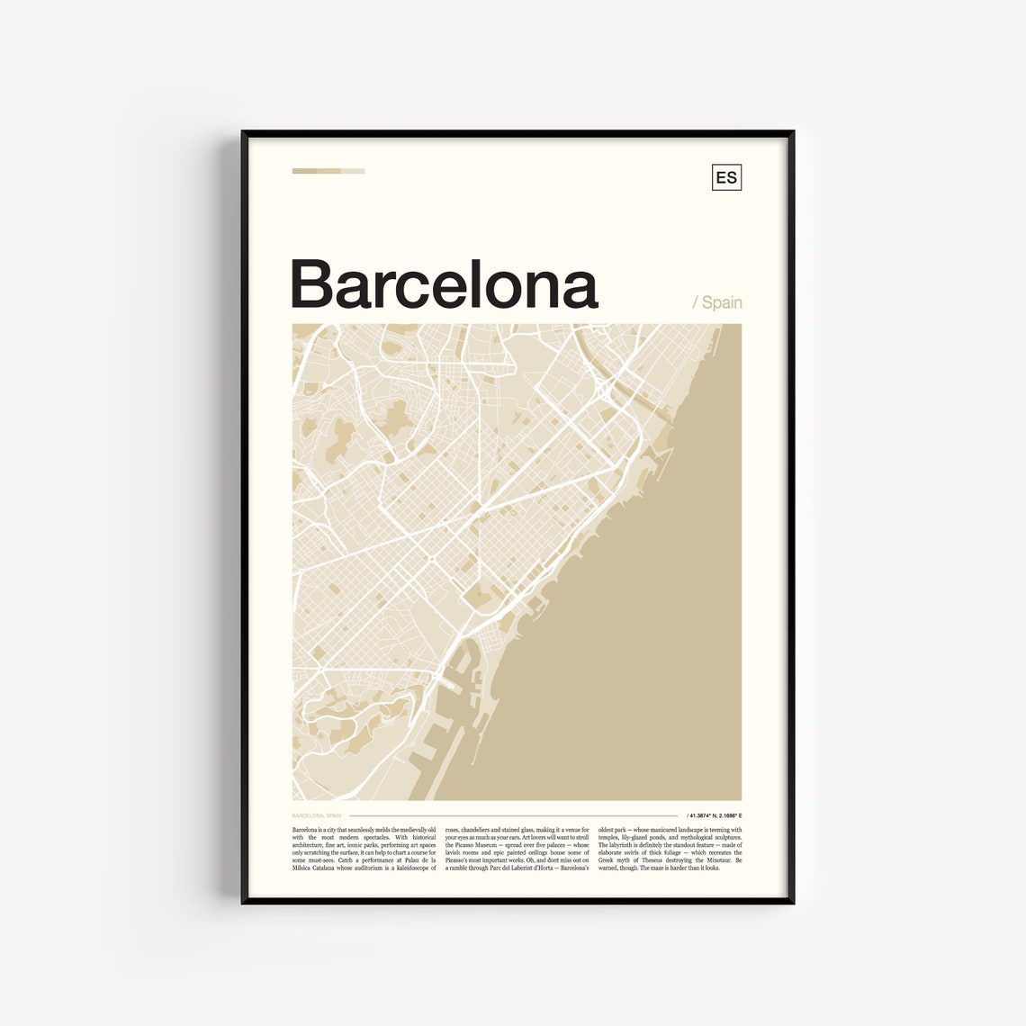Barcelona Spain Minimalist City Street Map Beige Modern Wall Poster