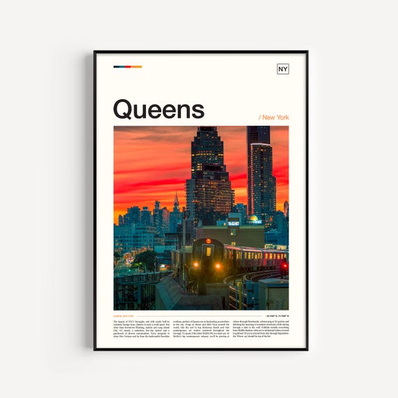 Queens NY Skyline Urban Night Photography Art Print