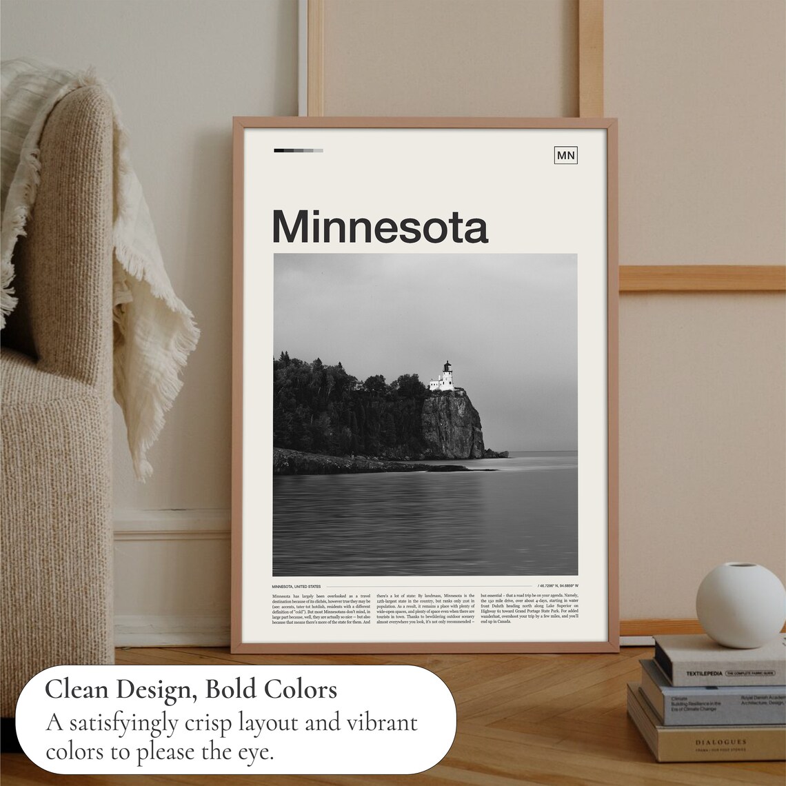 Minnesota Black And White Travel Poster, Wall Art Print - Image 3