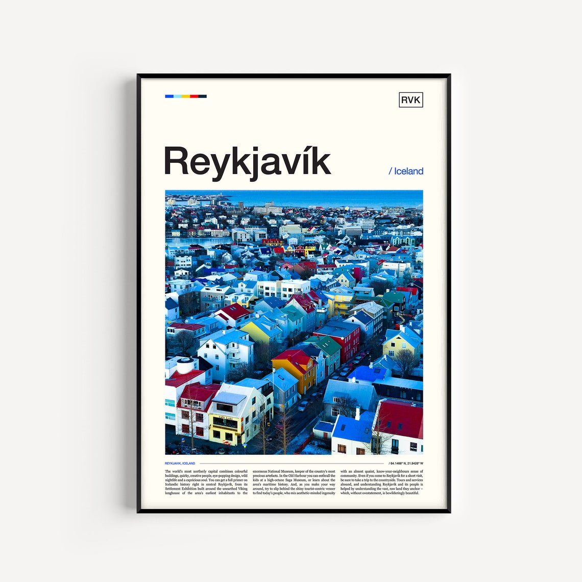Reykjavik Iceland Colorful Rooftops Aerial City View Travel Poster