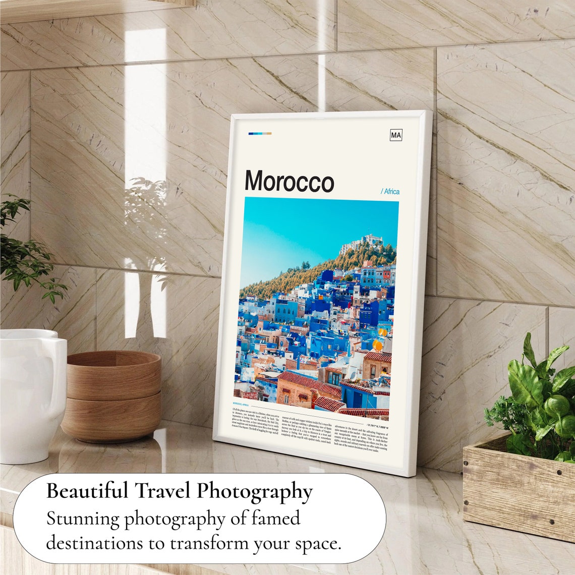 Morocco Africa Blue City Chefchaouen Hillside Houses Photo Poster - Image 4