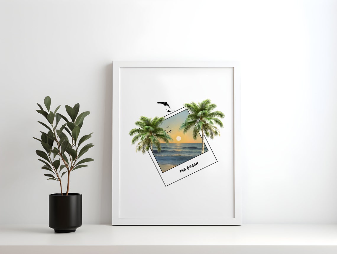 The Beach Polaroid Sunset Palm Trees Minimalist Seaside Poster