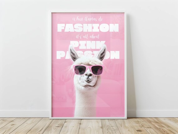 Funny Llama Wall Art Animal Fashion Poster Pink Alpaca For Lovers Modern Decor Bold Humorous Home