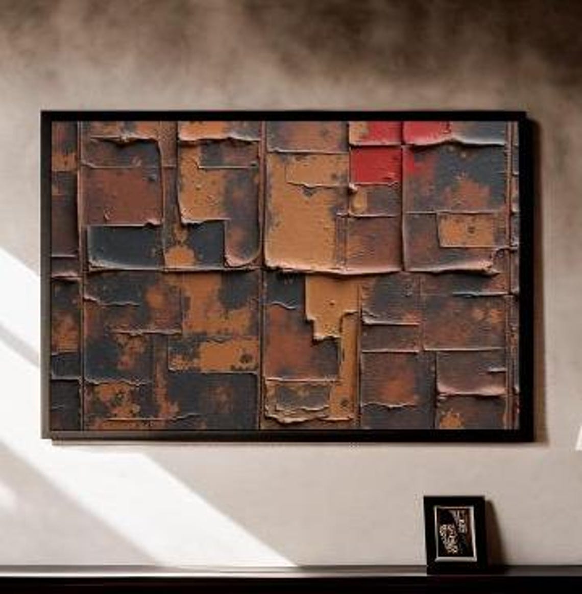 Rust Red Patchwork Grid Peeling Paint Industrial Abstract Art Poster