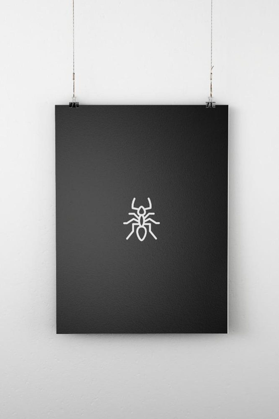 Minimalist Ant Line Art Icon on Black Modern Entomology Decor Poster