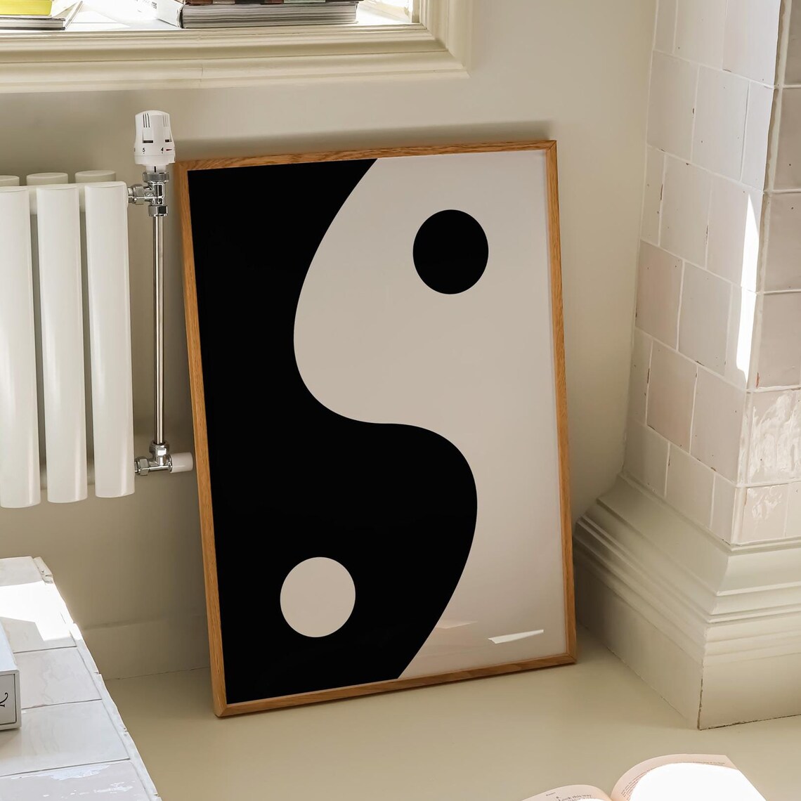 Yin Yang Symbol In Black And Beige Spiritual Modern Decor Poster
