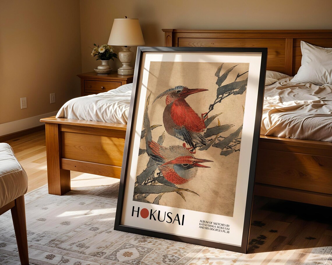 Katsushika Hokusai Japanese Birds, Vintage Japan Art - Image 4