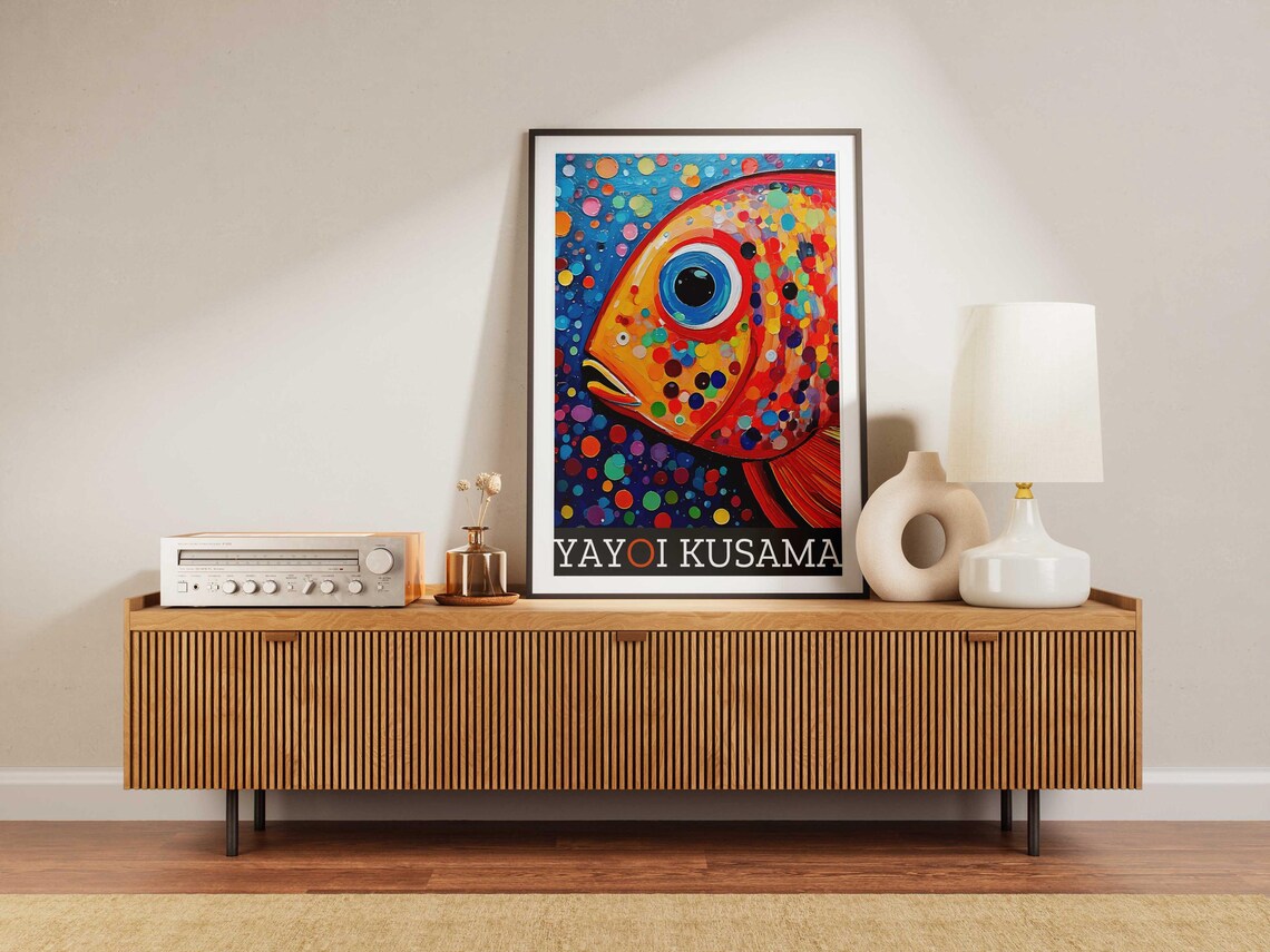 Yayoi Kusama Inspired Colorful Dotted Fish Portrait Art Poster - Image 5