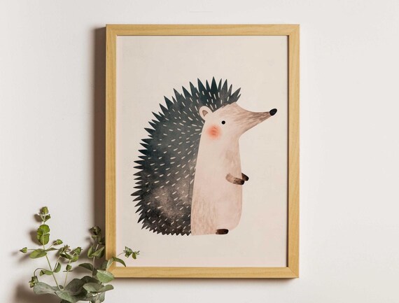 Cute Watercolor Hedgehog Standing Side Profile Nursery Poster