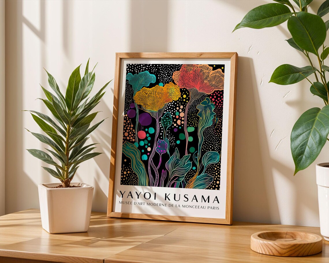 Yayoi Kusama Colorful Coral Bloom Dotted Night Museum Poster - Image 6