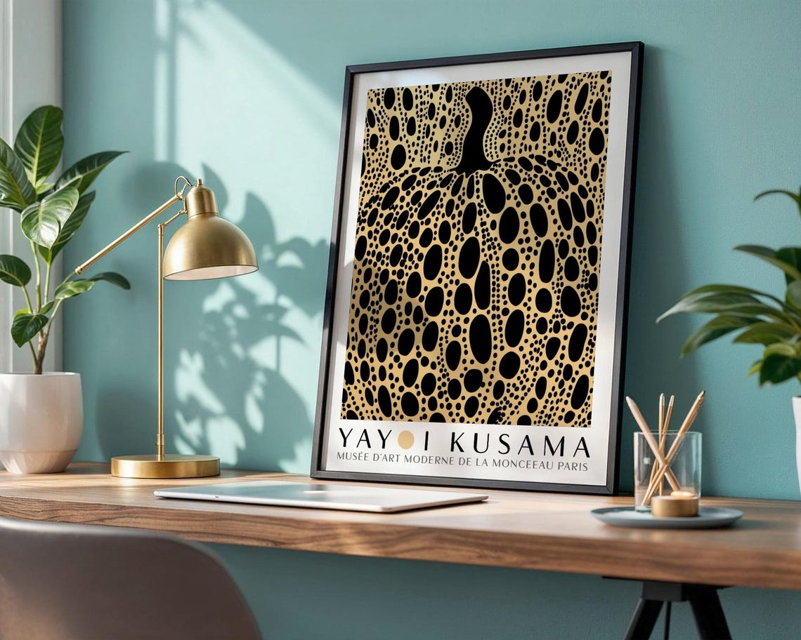 Kusama Dotted Pumpkin In Beige And Black Museum Style Poster - Image 4