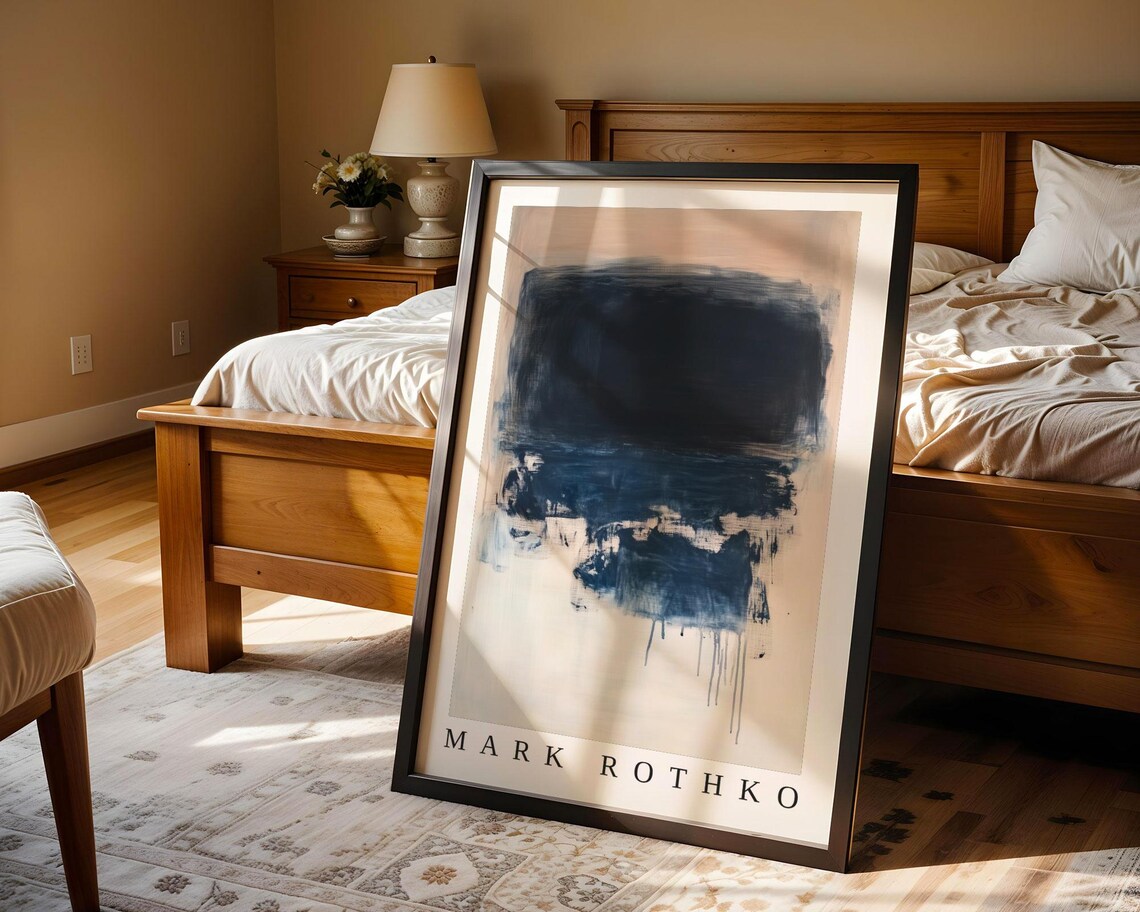 Mark Rothko Loose Indigo Brushstrokes on a Cream Ground Abstract Poster - Image 4