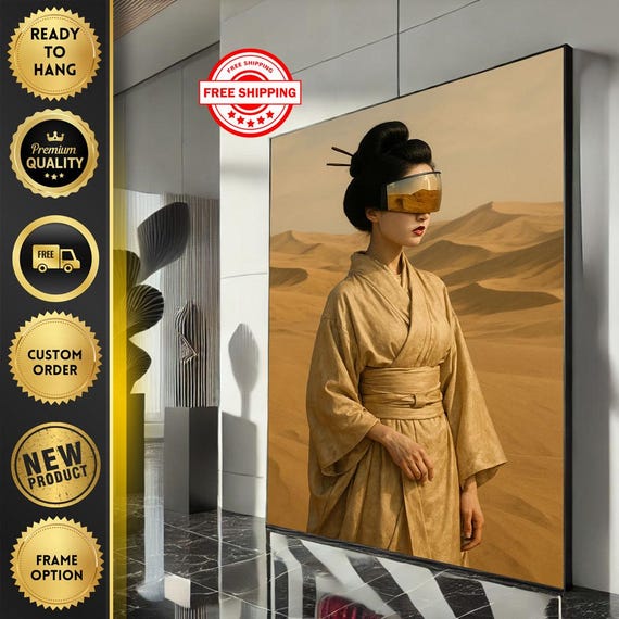 Golden Desert Woman In Kimono Canvas Wall Art Print Elegant Modern Living Room Decor Statement Piece