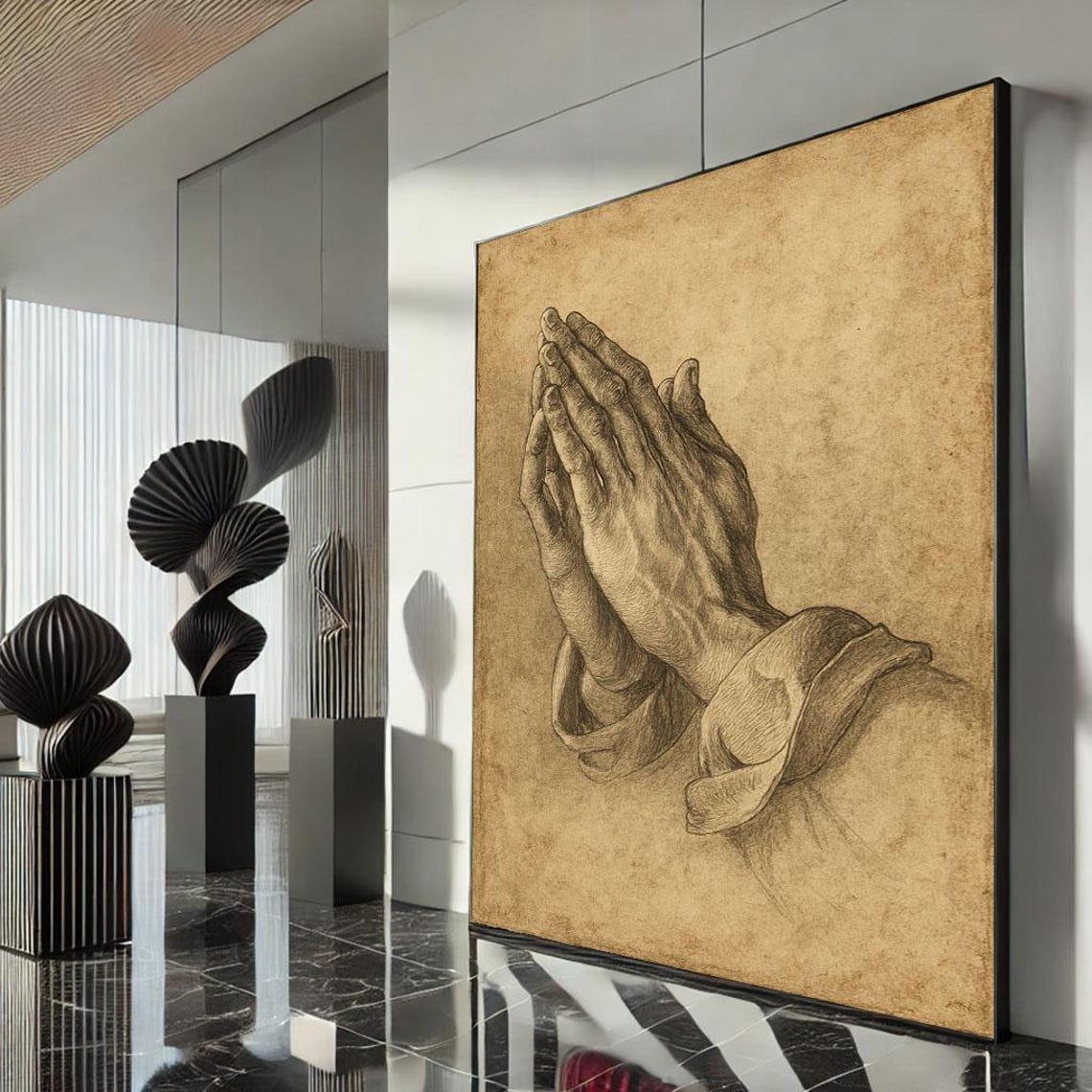 Praying Hands Sepia Sketch Classic Religious Devotional Poster